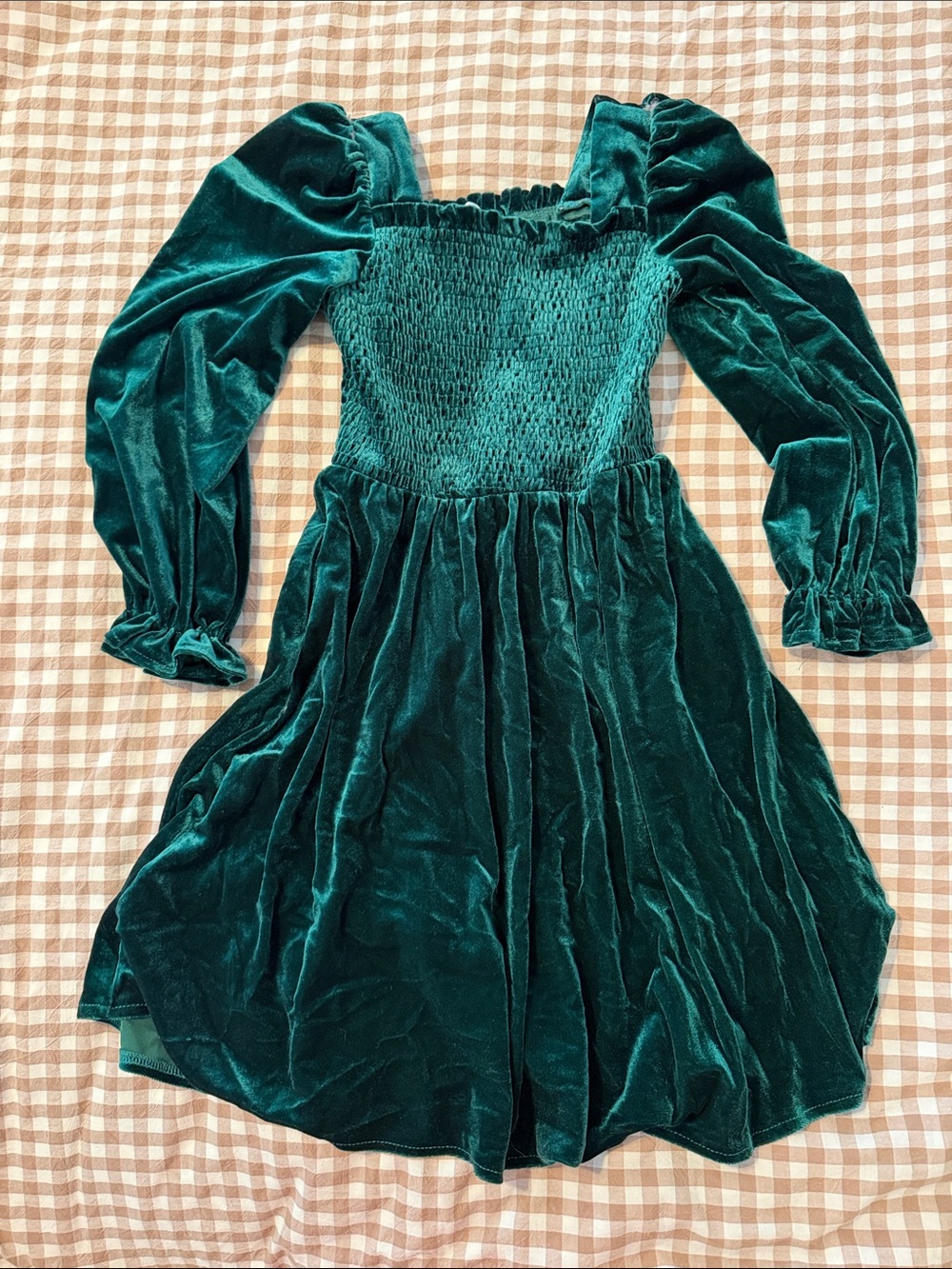 Amazon Emerald Green Velvet Girls' Puff Sleeve Dress